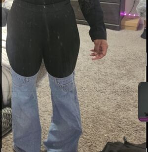 Fashion Nova Blue Flare Jeans with Black Pants